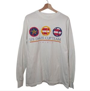 Vintage 90's Davis World final Sweden crew neck long sleeve White Cotton T shirt